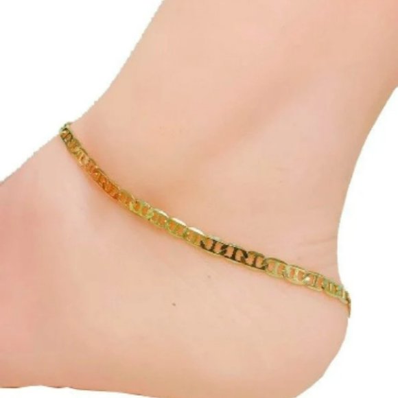 Mariner Link Chain Anklet Bracelet 10" Gold Filled Dainty Anklet Bracelet Womens - Picture 3 of 3